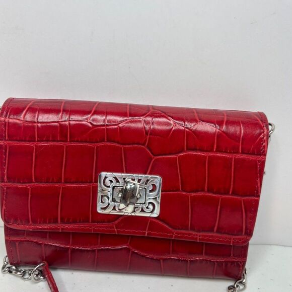 Brighton Lipstick Red Croc Leather Crossbody Bag Womens Chain Designer Purse - Picture 6 of 12